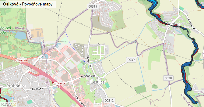 Osiková - záplavové mapy stoleté vody