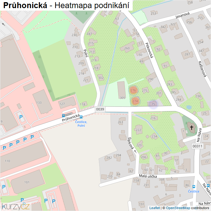 Mapa Průhonická - Firmy v ulici.