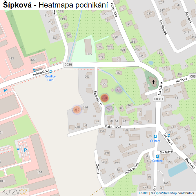 Mapa Šípková - Firmy v ulici.