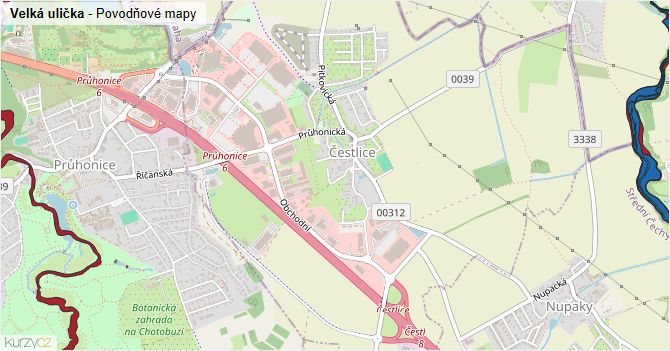 Velká ulička - záplavové mapy stoleté vody