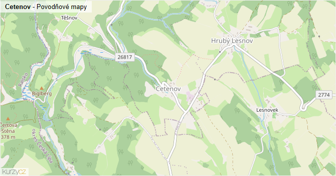 Cetenov - záplavové mapy stoleté vody
