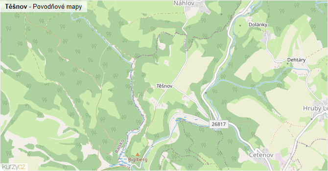 Těšnov - záplavové mapy stoleté vody