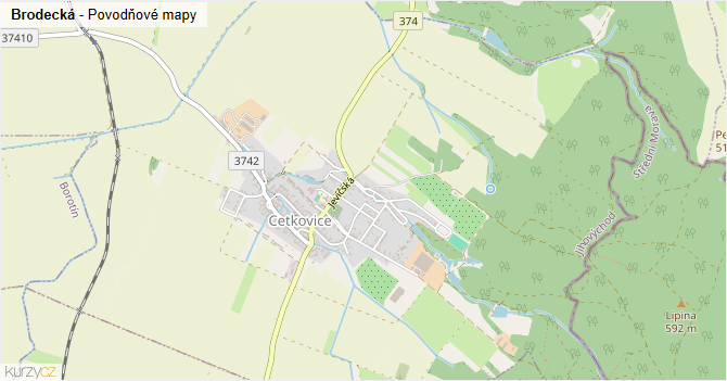 Brodecká - záplavové mapy stoleté vody