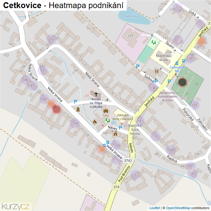 Mapa Cetkovice - Firmy v části obce.