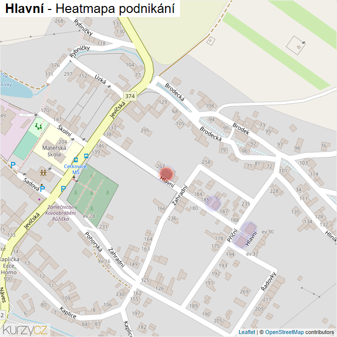 Mapa Hlavní - Firmy v ulici.