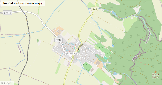 Jevíčská - záplavové mapy stoleté vody