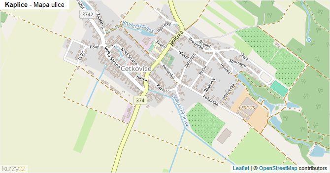 Kaplice - mapa ulice