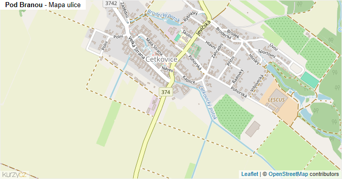 Pod Branou - mapa ulice