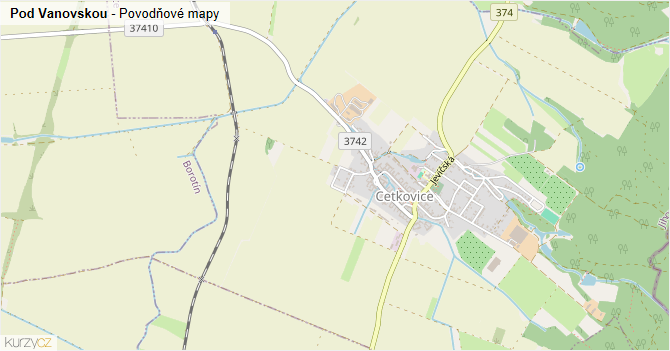 Pod Vanovskou - záplavové mapy stoleté vody