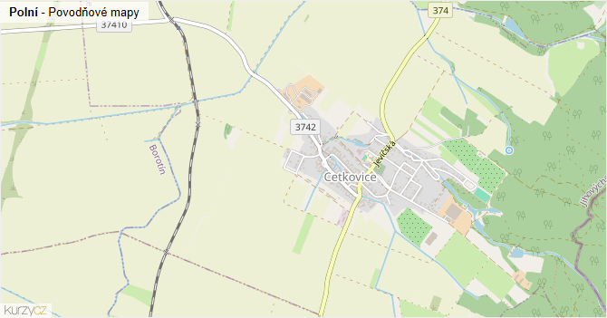 Polní - záplavové mapy stoleté vody