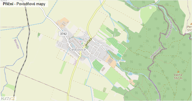 Příční - záplavové mapy stoleté vody