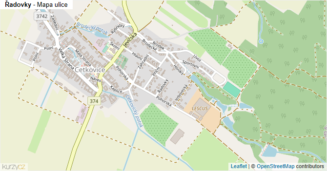 Řadovky - mapa ulice
