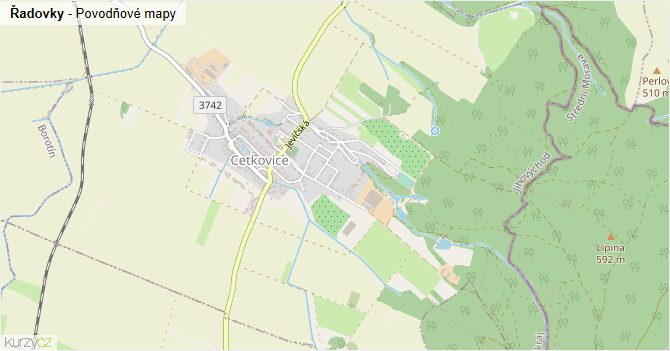 Řadovky - záplavové mapy stoleté vody