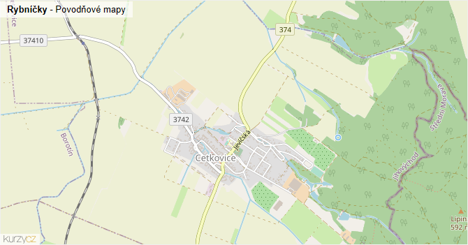 Rybníčky - záplavové mapy stoleté vody
