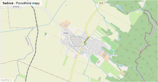 Sadová - záplavové mapy stoleté vody