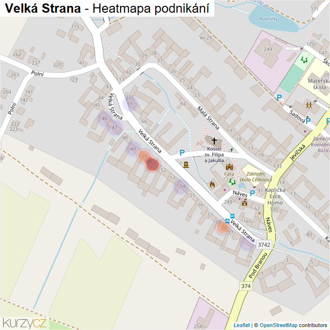 Mapa Velká Strana - Firmy v ulici.