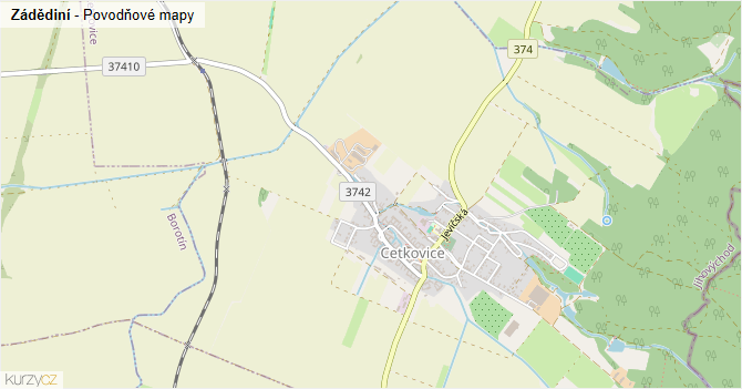 Zádědiní - záplavové mapy stoleté vody