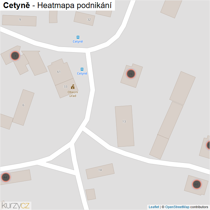 Mapa Cetyně - Firmy v obci.