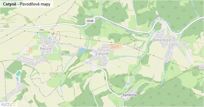 Cetyně - záplavové mapy stoleté vody