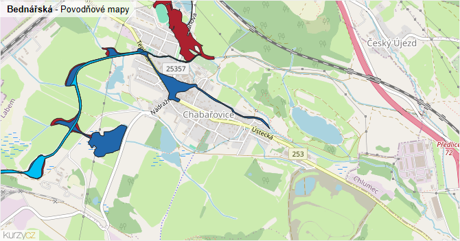 Bednářská - záplavové mapy stoleté vody