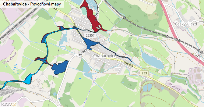 Chabařovice - záplavové mapy stoleté vody
