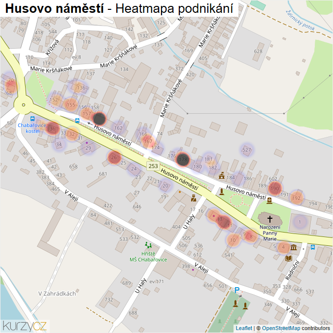 Mapa Husovo náměstí - Firmy v ulici.