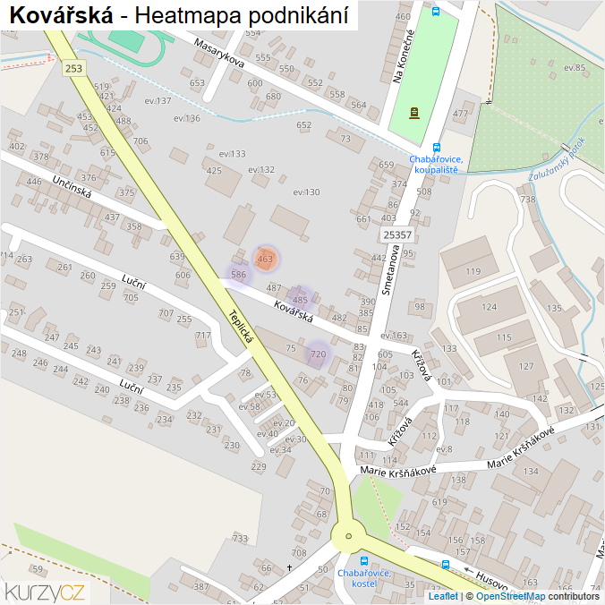Mapa Kovářská - Firmy v ulici.