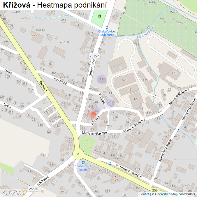 Mapa Křížová - Firmy v ulici.
