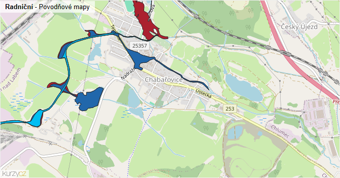 Radniční - záplavové mapy stoleté vody
