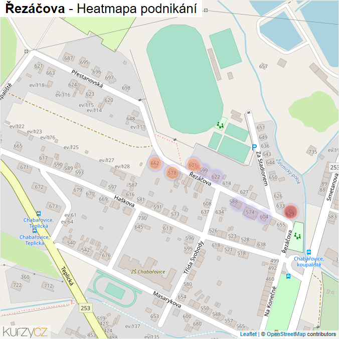 Mapa Řezáčova - Firmy v ulici.