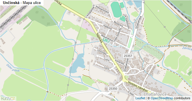 Unčínská - mapa ulice
