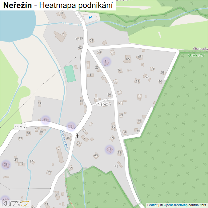 Mapa Neřežín - Firmy v části obce.
