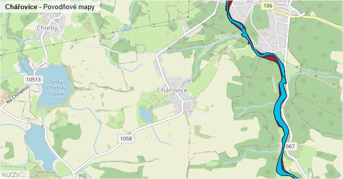 Chářovice - záplavové mapy stoleté vody