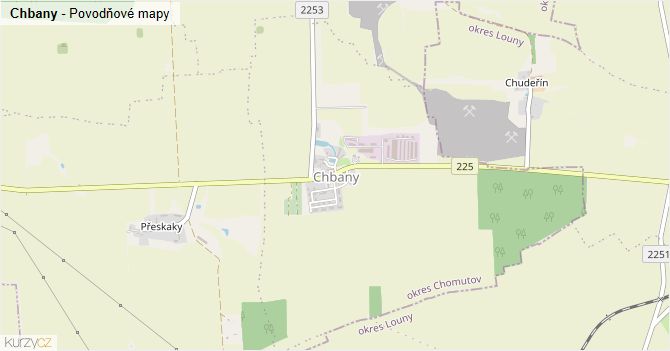 Chbany - záplavové mapy stoleté vody
