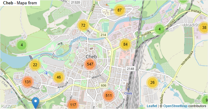 Cheb - mapa firem