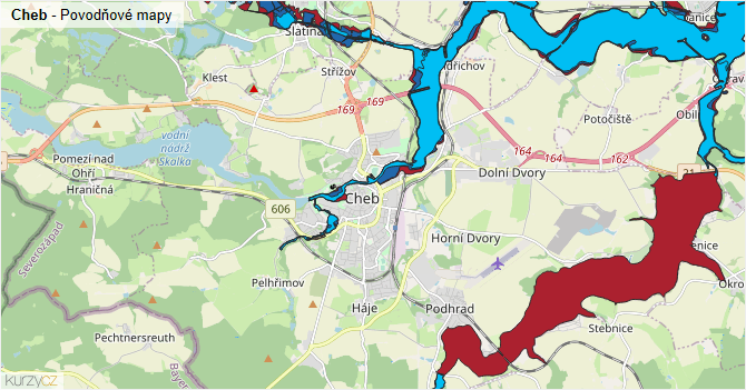 Cheb - záplavové mapy stoleté vody