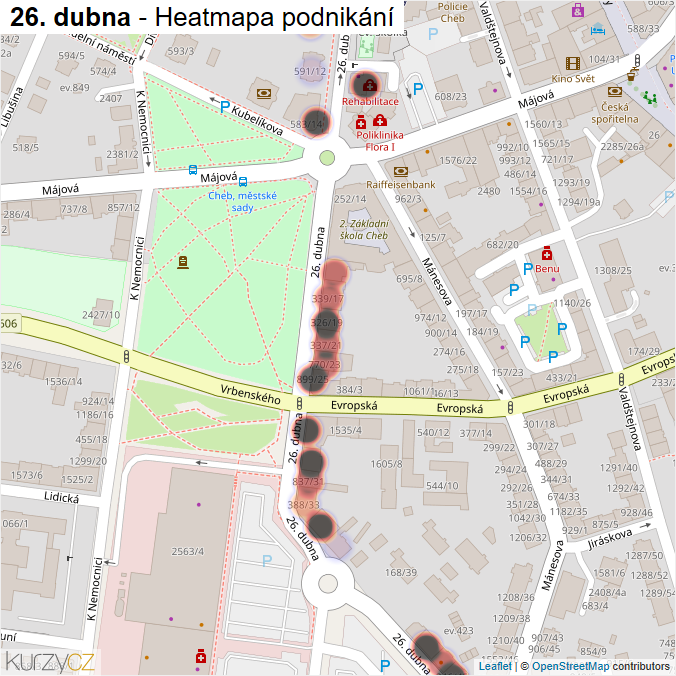 Mapa 26. dubna - Firmy v ulici.