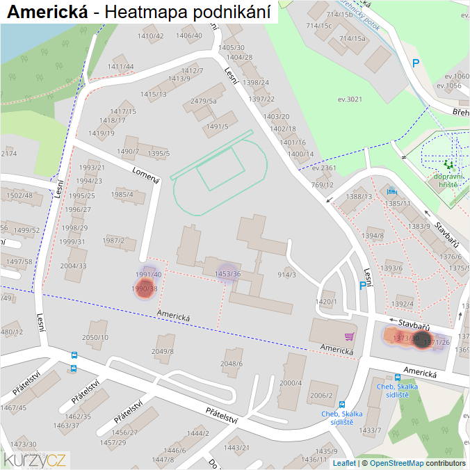 Mapa Americká - Firmy v ulici.
