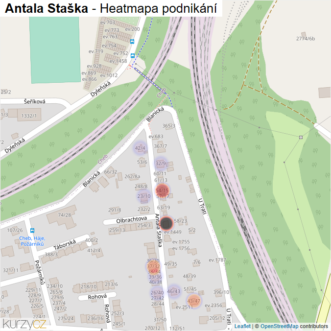 Mapa Antala Staška - Firmy v ulici.