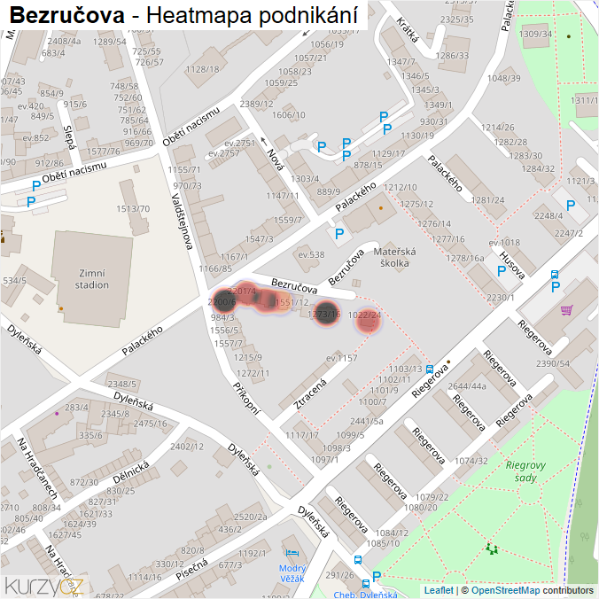 Mapa Bezručova - Firmy v ulici.