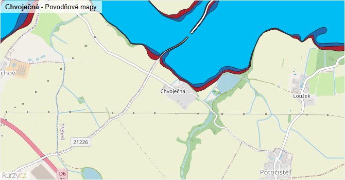 Chvoječná - záplavové mapy stoleté vody