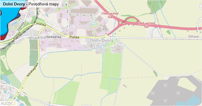 Dolní Dvory - záplavové mapy stoleté vody