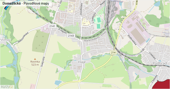 Domažlická - záplavové mapy stoleté vody