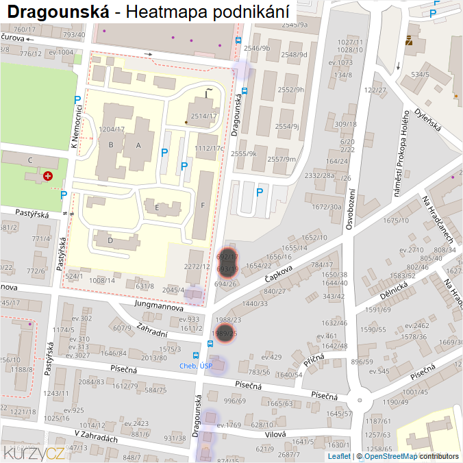 Mapa Dragounská - Firmy v ulici.