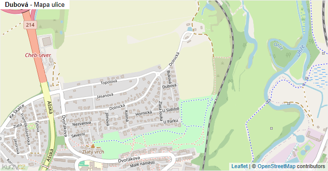 Dubová - mapa ulice