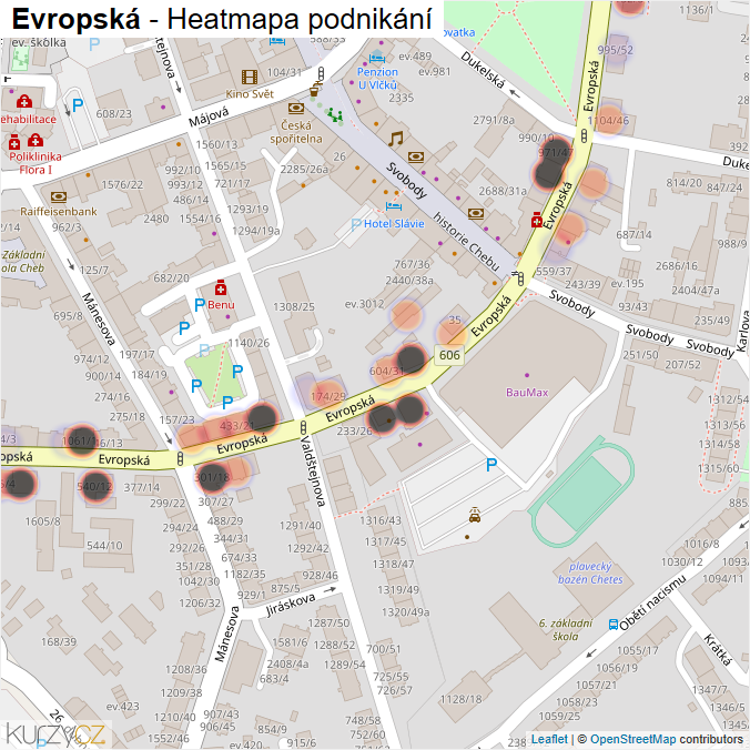 Mapa Evropská - Firmy v ulici.