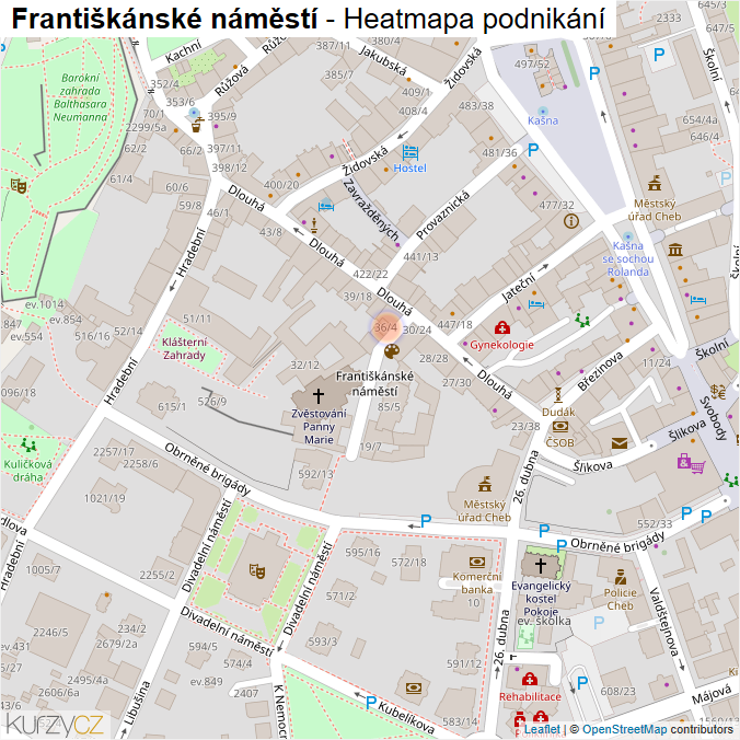 Mapa Františkánské náměstí - Firmy v ulici.
