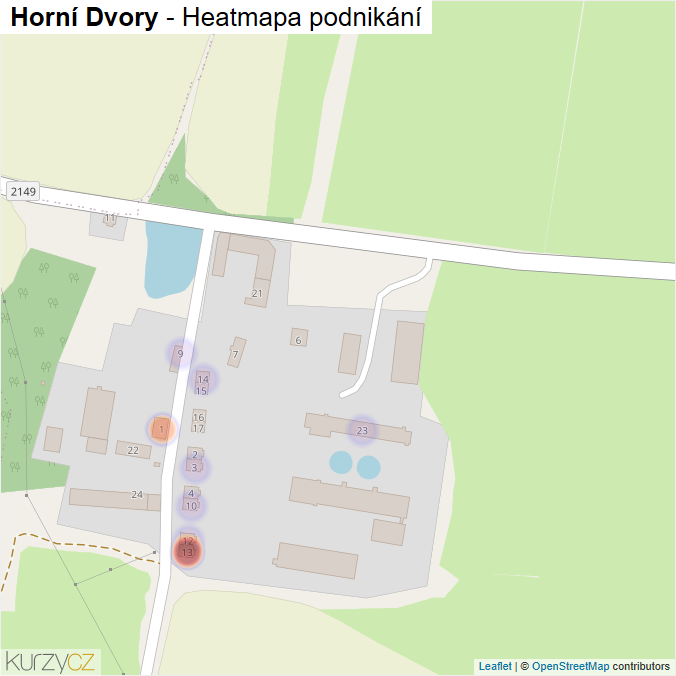 Mapa Horní Dvory - Firmy v části obce.