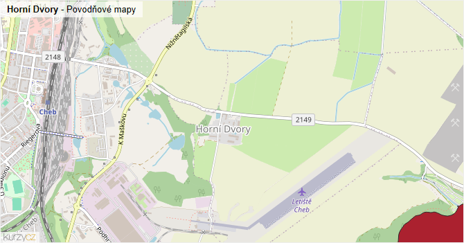 Horní Dvory - záplavové mapy stoleté vody