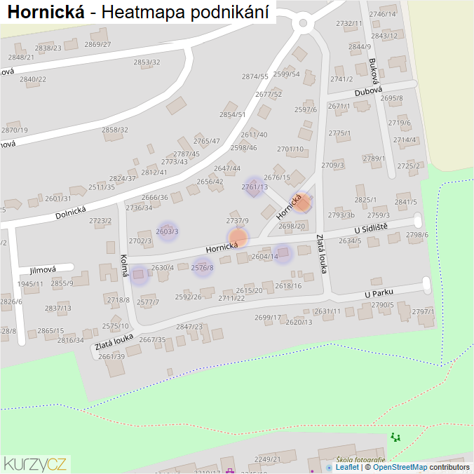 Mapa Hornická - Firmy v ulici.